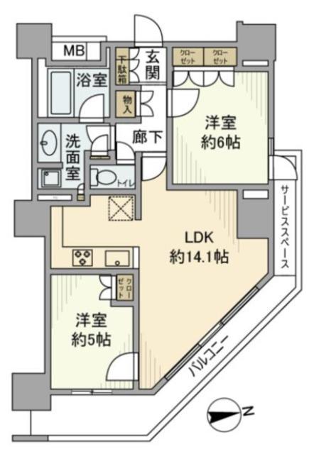 ソレクレスト川口(2LDK/13階)の間取り写真