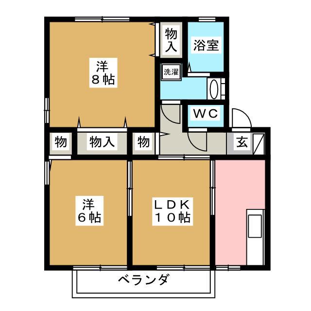 ベルジュ並柳D棟(2LDK/1階)の間取り写真