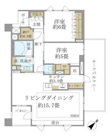 BRILLIA大井仙台坂(2LDK/4階)の間取り写真