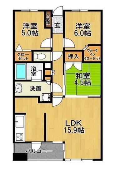 ランドゥール久留米セントラルステージ(3LDK/14階)の間取り写真