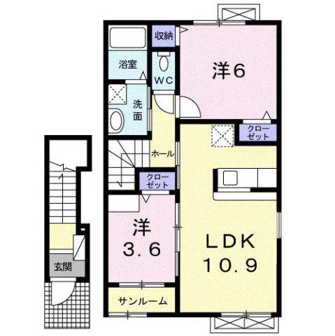 クロッシングIIA(2LDK/2階)の間取り写真