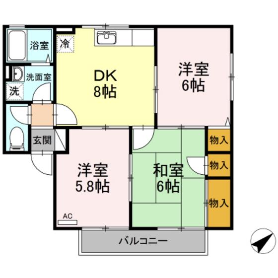 セジュールSHIGENOA棟(3DK/1階)の間取り写真