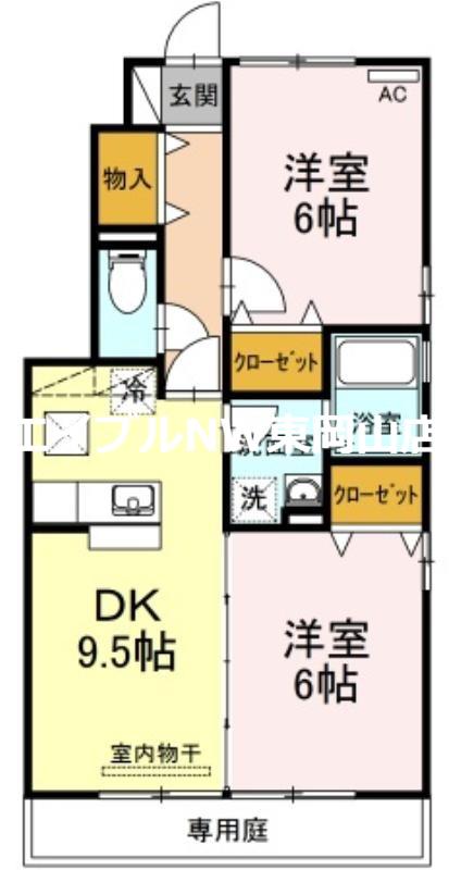 メゾンドールΒ F棟(2DK/1階)の間取り写真