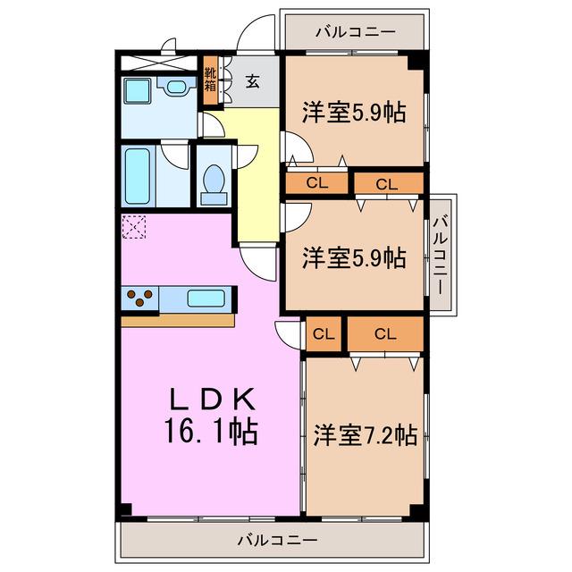 アーバンポイント三好II(3LDK/4階)の間取り写真