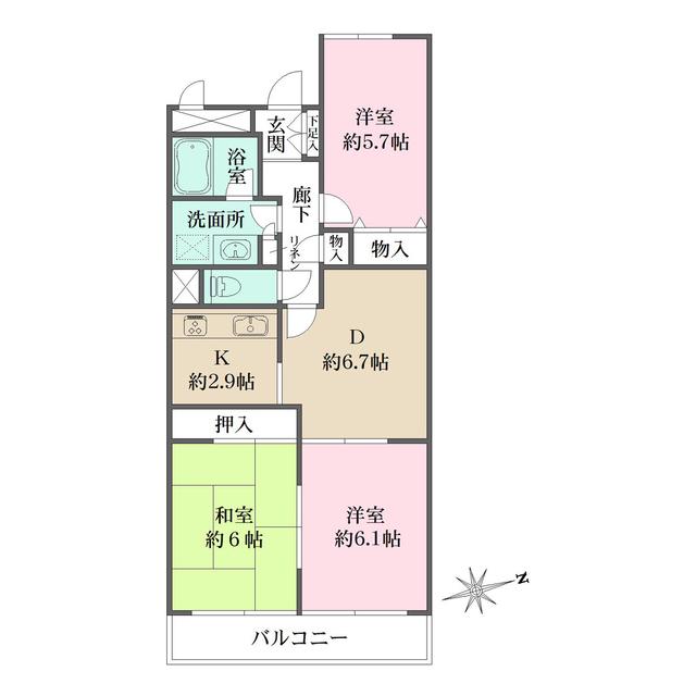 藤和シティコープ東寺尾(3DK/6階)の間取り写真