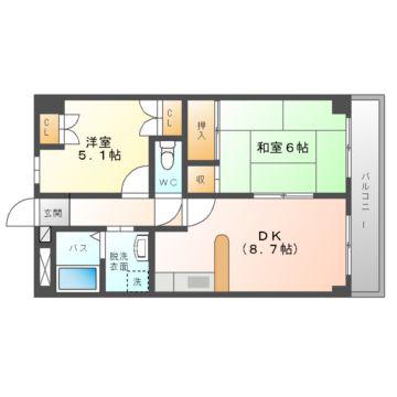 メゾンドフルール(2DK/6階)の間取り写真