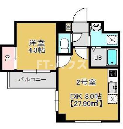 RIKAON船橋湊町 702(1DK/7階)の間取り写真