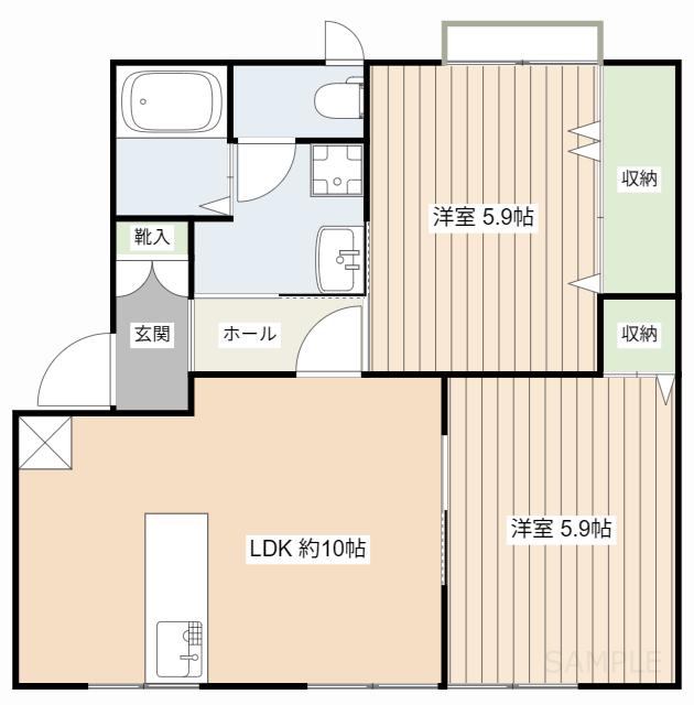 アメニティー河辺(2LDK/2階)の間取り写真