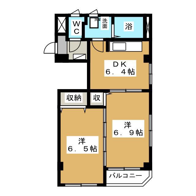 アートビルズ六番館(2DK/1階)の間取り写真