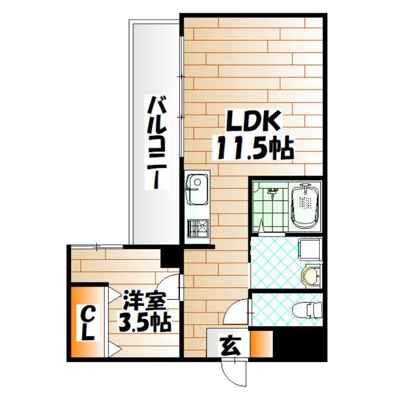 三萩野ビル(1LDK/6階)の間取り写真