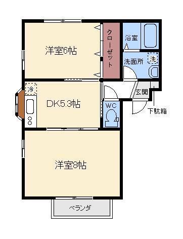 ユーハイツA(2DK/1階)の間取り写真