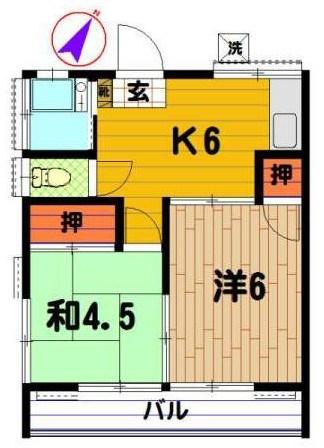 若草荘(2DK/2階)の間取り写真