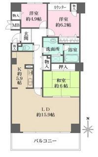 ラヴィーダ西宮(3LDK/22階)の間取り写真