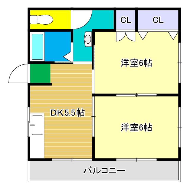 ウィングハイツ(2DK/2階)の間取り写真