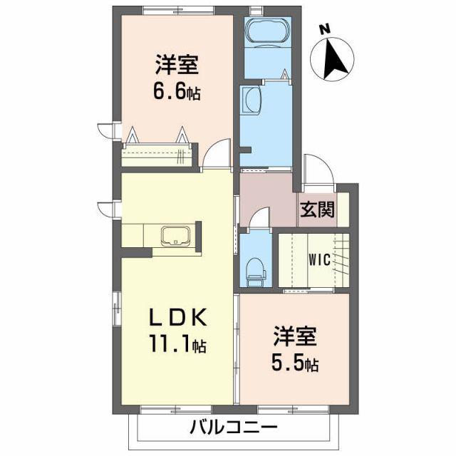 シティクレールE棟(2LDK/2階)の間取り写真