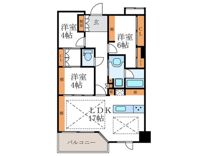 ルネ烏丸御池(3LDK/13階)の間取り写真