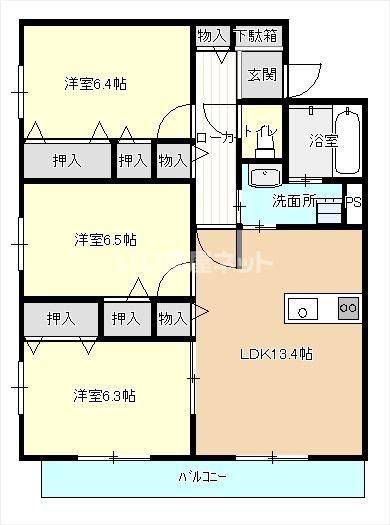 ジュエリーマンションブリリアント(3LDK/1階)の間取り写真