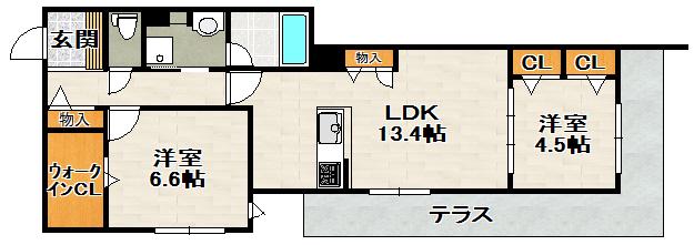 シティライツ中山寺(2LDK/1階)の間取り写真