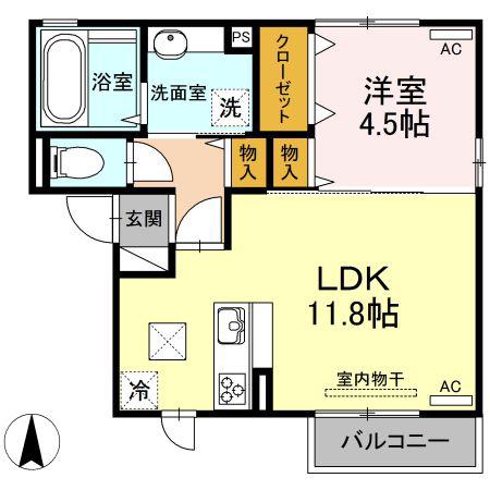 グレイス D棟(1LDK/1階)の間取り写真