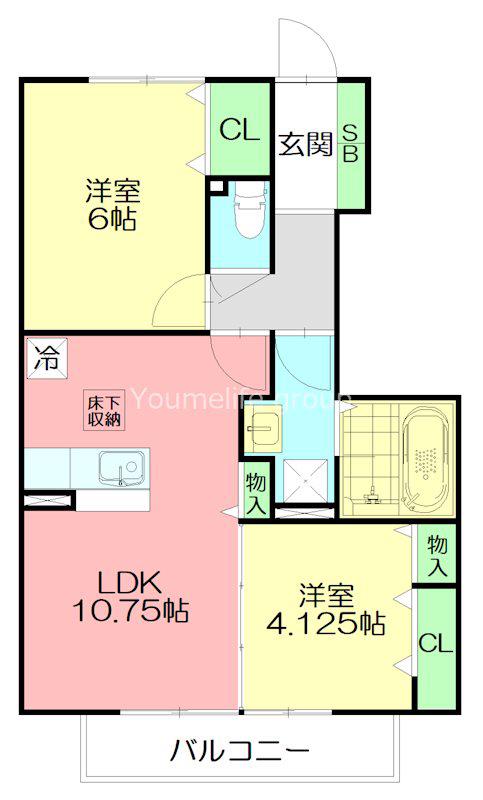ソシアフジケンA(2LDK/1階)の間取り写真