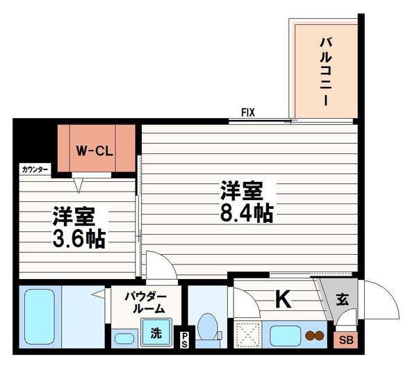 プレミアムコート谷町4丁目(2K/15階)の間取り写真