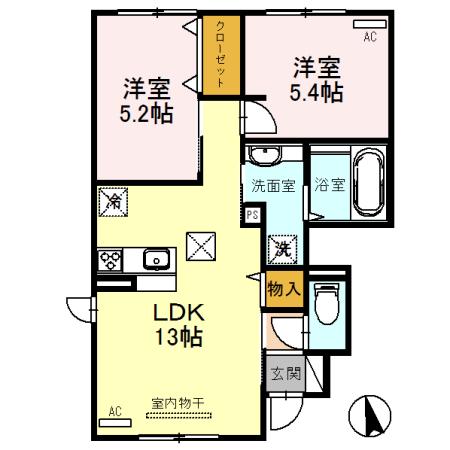 グランシャリオN101(2LDK/1階)の間取り写真