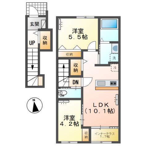 ハッピーバレー(2LDK/2階)の間取り写真