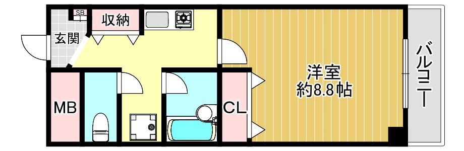 ブルーベル中山手(1K/8階)の間取り写真