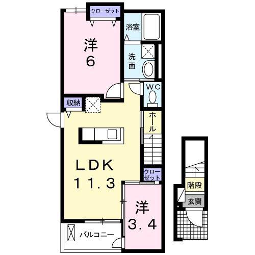 メゾン ド ソレイユ(2LDK/2階)の間取り写真