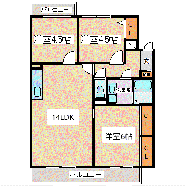 エクレール弥永(3LDK/4階)の間取り写真