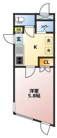ポートヒルク赤塚(1K/2階)の間取り写真