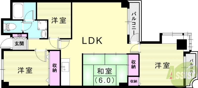 シュロス五月山III(4LDK/5階)の間取り写真
