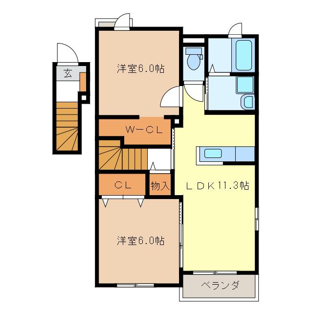 サニースクエア(2LDK/2階)の間取り写真