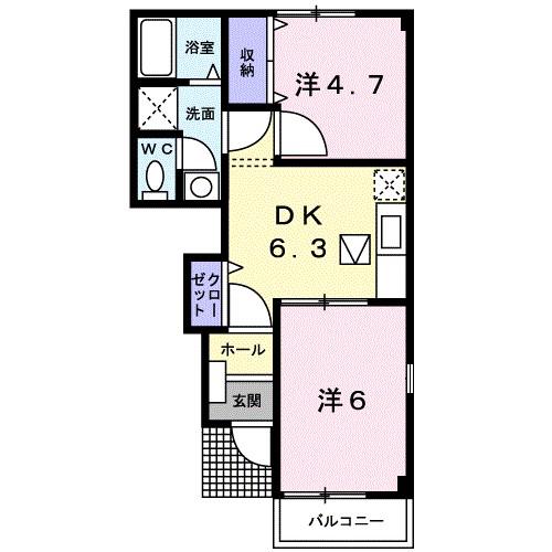 ジェネシス1番館(2DK/1階)の間取り写真