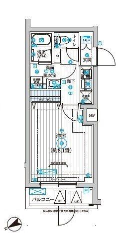 リライア西調布(1K/3階)の間取り写真