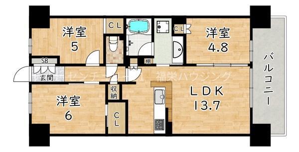 シティテラス鶴見緑地公園(3LDK/3階)の間取り写真