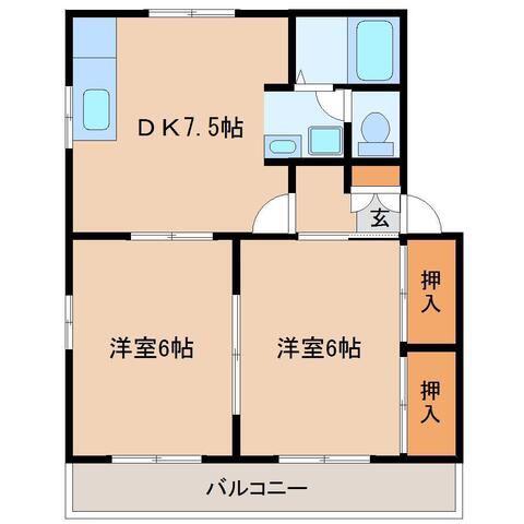 ビラフレグランス(2DK/1階)の間取り写真