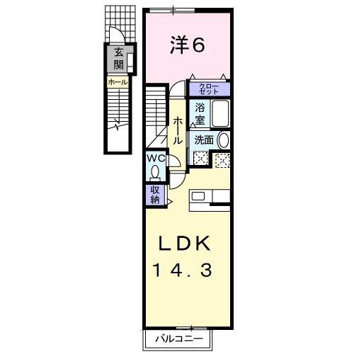 セレーノデーアB(1LDK/2階)の間取り写真