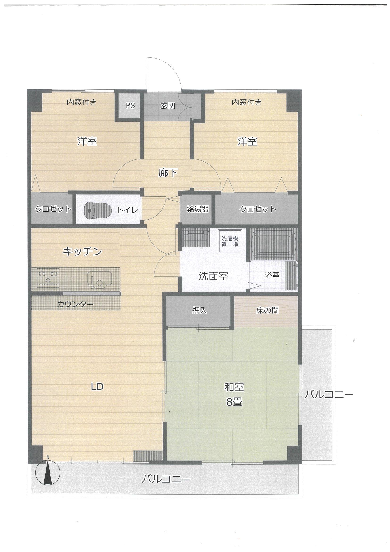 マリオン小原(3LDK/8階)の間取り写真