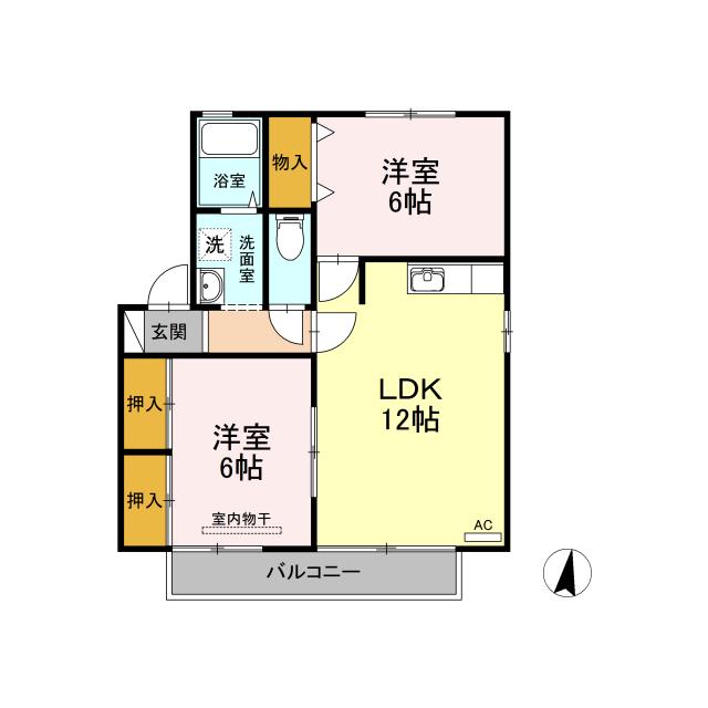 D-ROOMハイカム-ル米山(2LDK/2階)の間取り写真