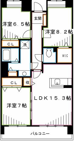 シャトーエクセラン(3LDK/2階)の間取り写真