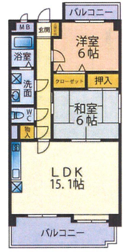 グランデ姪浜(2LDK/4階)の間取り写真