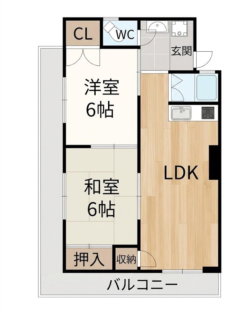 文の里 コーポ(2LDK/3階)の間取り写真