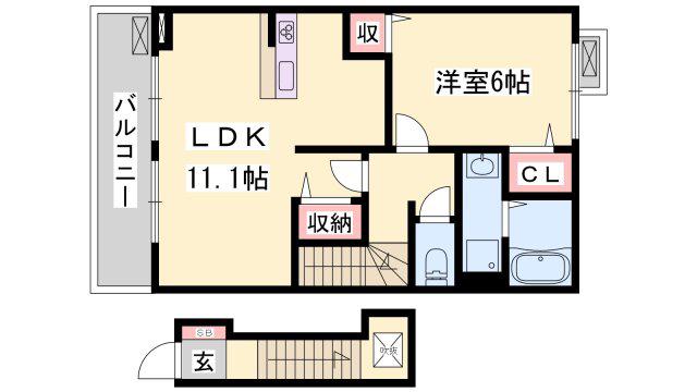 アンソレイエ飾磨 II番館(1LDK/2階)の間取り写真