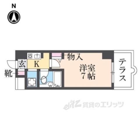 パラドール西院PARTⅡ(1K/1階)の間取り写真