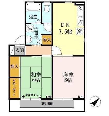 フォレスト・ヴィラB(2DK/1階)の間取り写真