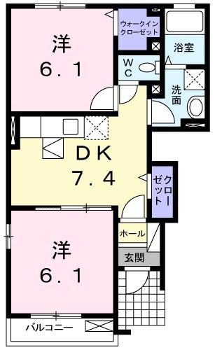 サルヴァトーレII B(2DK/1階)の間取り写真