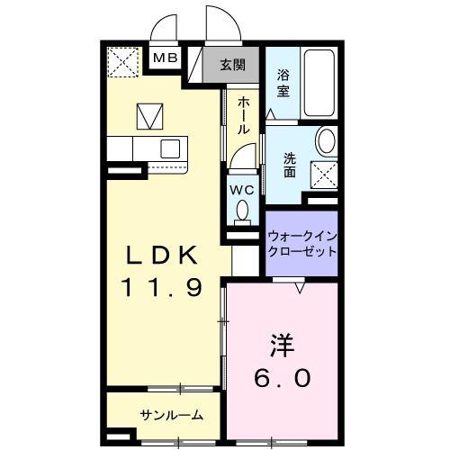 ディア フレンズ(1LDK/1階)の間取り写真