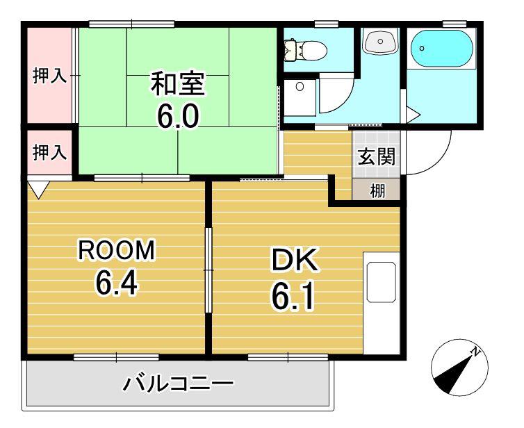 エステート朝日が丘 A棟(2DK/2階)の間取り写真