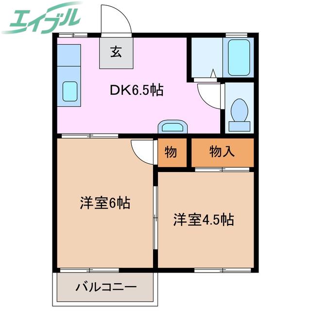 フォーブル三栄 A棟(2DK/2階)の間取り写真